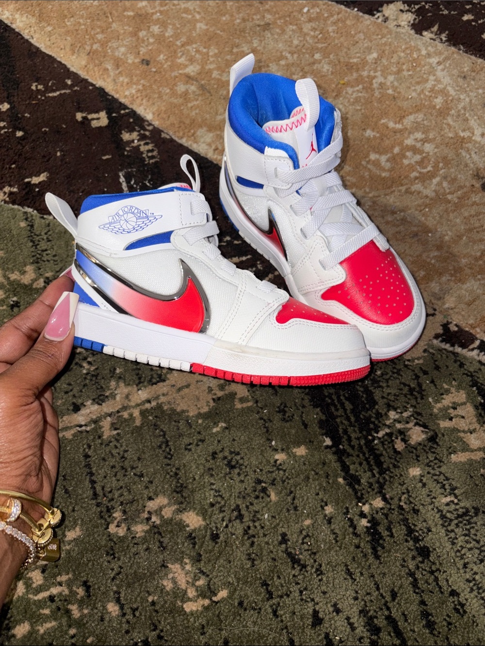 Nike Kids White/Red/Blue Mid-Top Sneakers